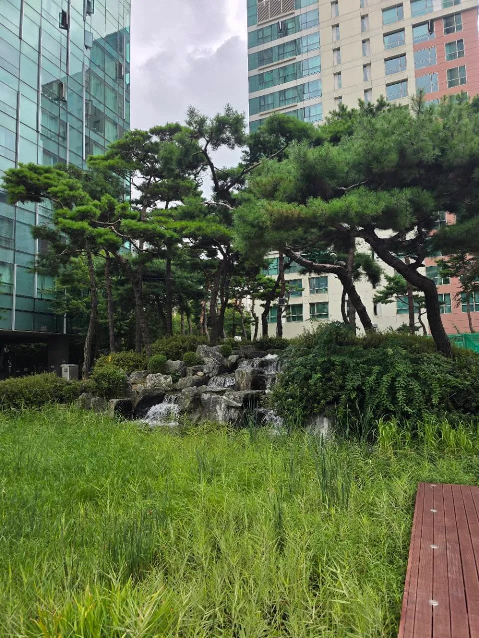 송도더샵하버뷰2 15단지 폭포와 소나무 조경