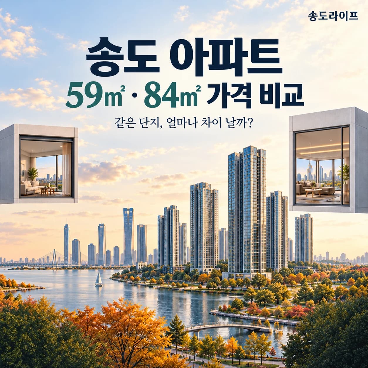 송도 아파트 59㎡·84㎡ 가격 차이｜7개 단지 매매 실거래 비교